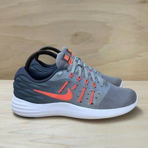 Nike Womens Lunarstelos 844736-003 Lace Up Gray Orange Running Shoes Size US 8